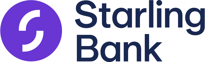 Starling Bank Logo, with a purple S on the left, and the text "Starling Bank" on the right