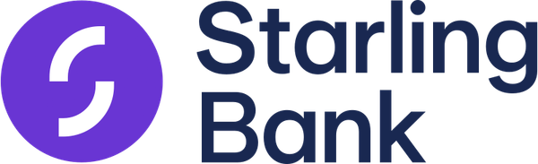 Starling Bank Logo, with a purple S on the left, and the text "Starling Bank" on the right